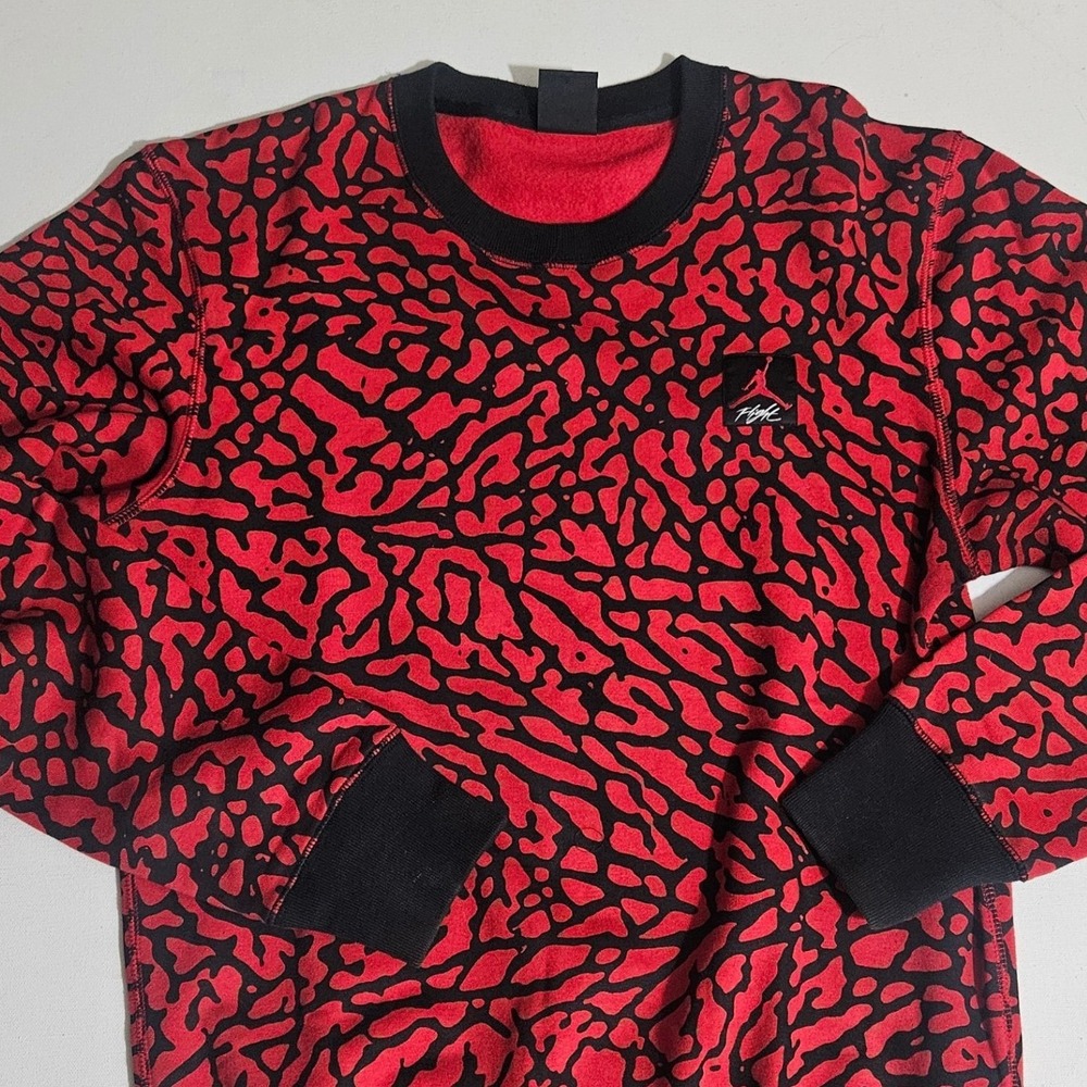 Jordan Flight Mens Red Black Elephant Print Crewneck Sweatshirt 585543-695 S - Picture 4 of 9
